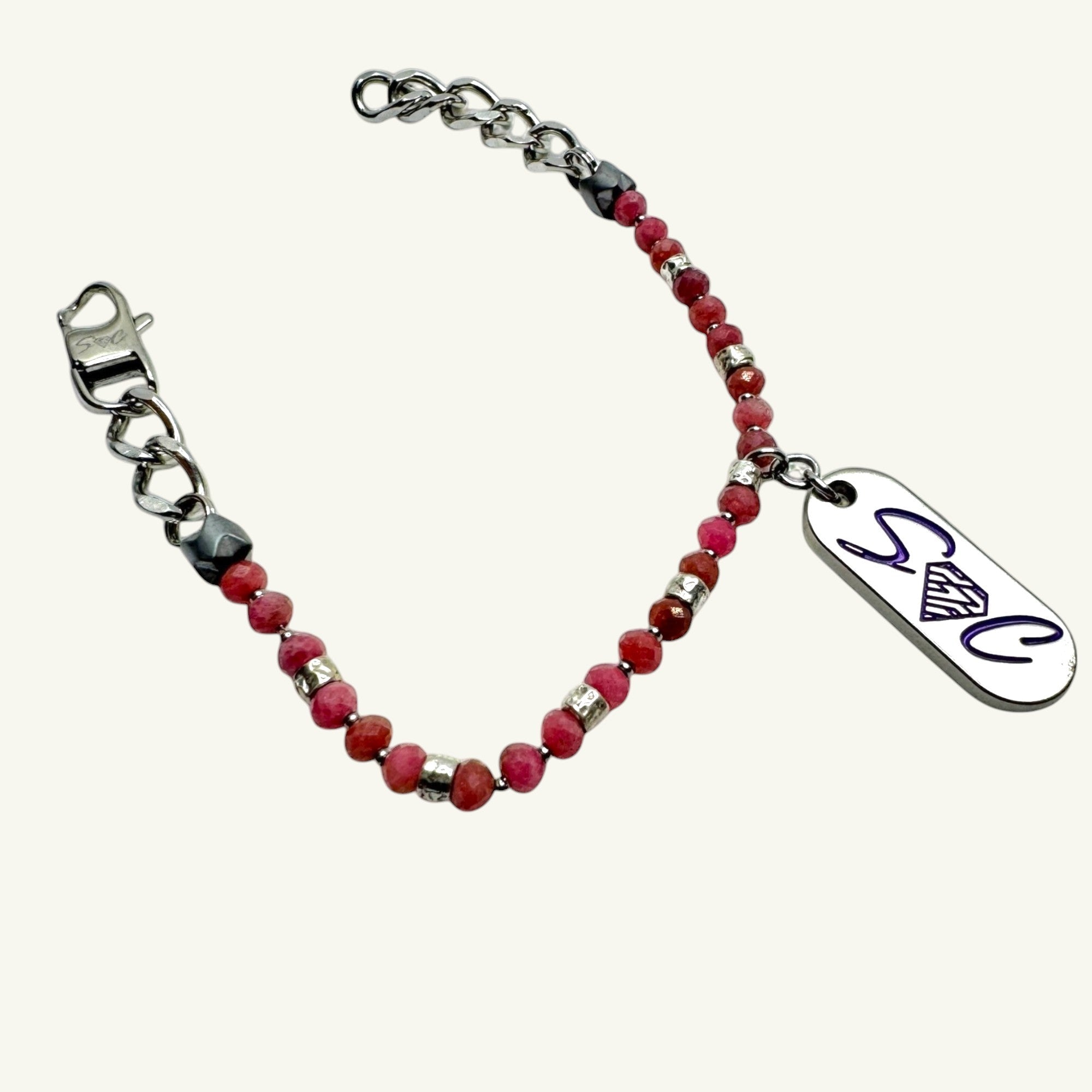 Bracciale rodocrosite sfaccettato con accessori in arg925 Sharifa Crystals